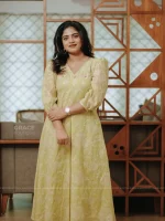 N5295 Embroidered Chanderi Aline Dress ( Size : 36)