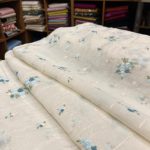 S7475 Embroidered Mul Chanderi (offwhite & blue )