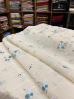 S7475 Embroidered Mul Chanderi (offwhite & blue )