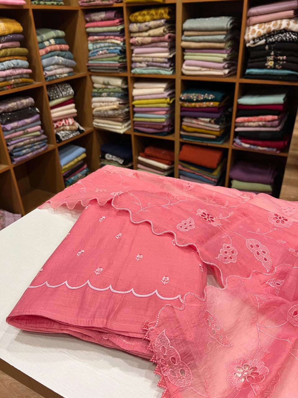 4d586379-d45a-4da1-b5b6-3552f269b5fb S7484 chanderi set(pink) - Image 1