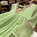 N5363 Chanderi & organza Dress ( Green )