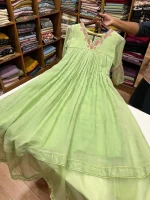 N5363 Chanderi & organza Dress ( Green ) - Image 2