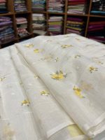S7475 Embroidered Mul Chanderi ( offwhite )