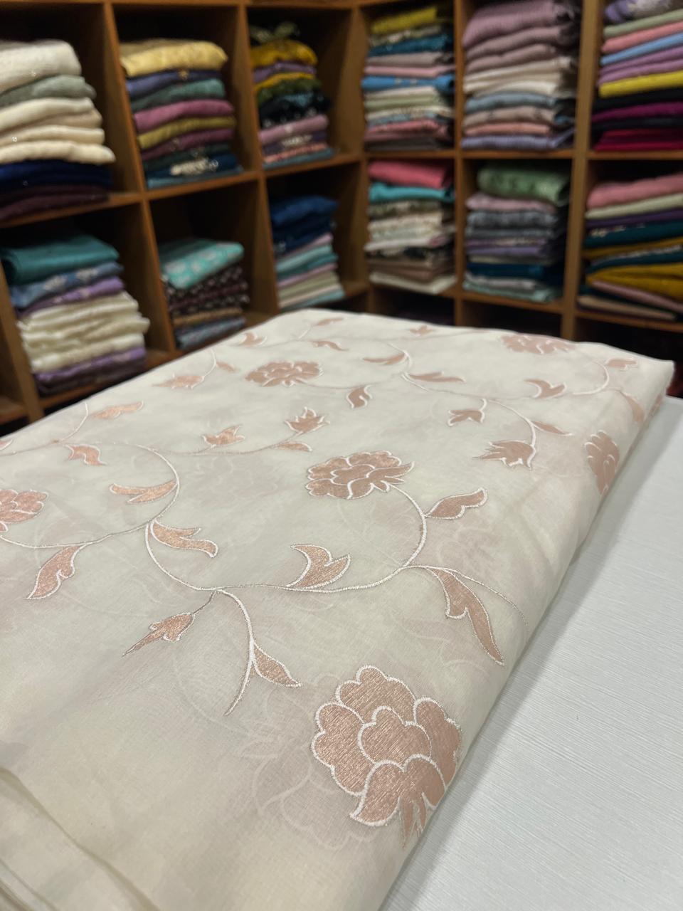 4a8004dc-5266-4532-9eda-ed0687b51155 S7535 embroidered Chanderi ( offwhite ) - Image 1